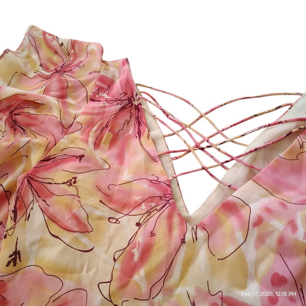 Vintage Y2K Womens Romantic Floral Blouse Size 10 Pink Flutter Sleeve Soft Girl - Picture 2 of 8